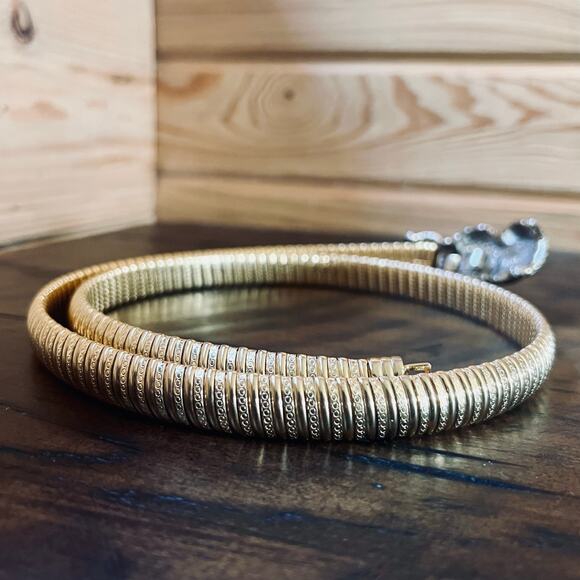 Vintage 80s Gold Rope Belt Two Tone Silver Clasp Waist Cinch Statement Day Lor main image 12